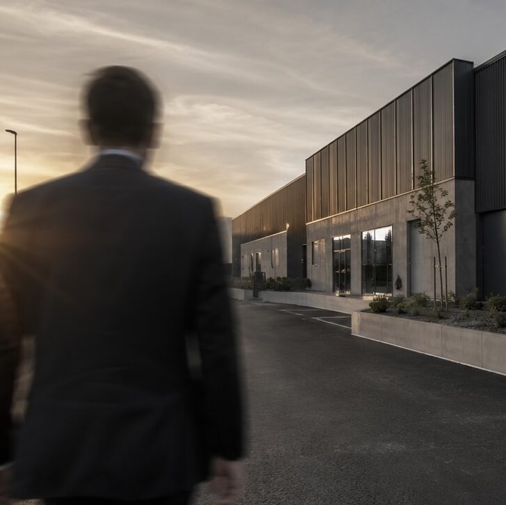 blurry figure walking towards data center